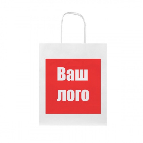 Крафт пакет с кручеными ручками и прямоугольным дном 350*150*450 мм 80 г/м2 белый