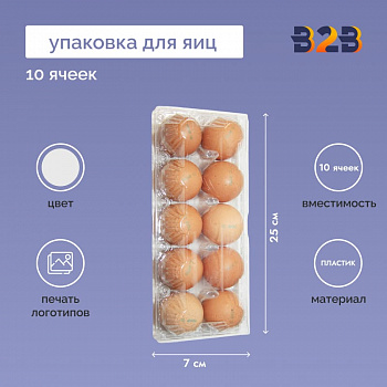 Упаковка для куриных яиц, 10 ячеек, прямоугольная (пластик)