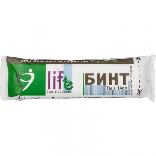 Бинт марлевый Life стерильный 7м х 14см плотность 36 г