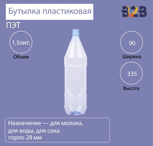 Бутылка ПЭТ пластиковая 1,5 литра голубая, горло 28 мм